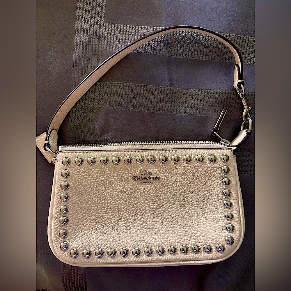 Coach Cream/Ivory Studded Leather Wristlet